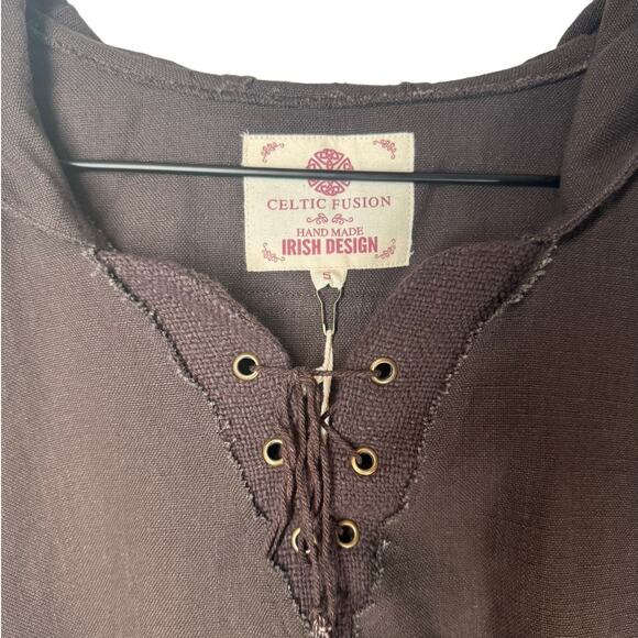 NWT Celtic Fusion Brown Lace Up Hooded Top Small Pagan Clothing - Picture 4 of 9